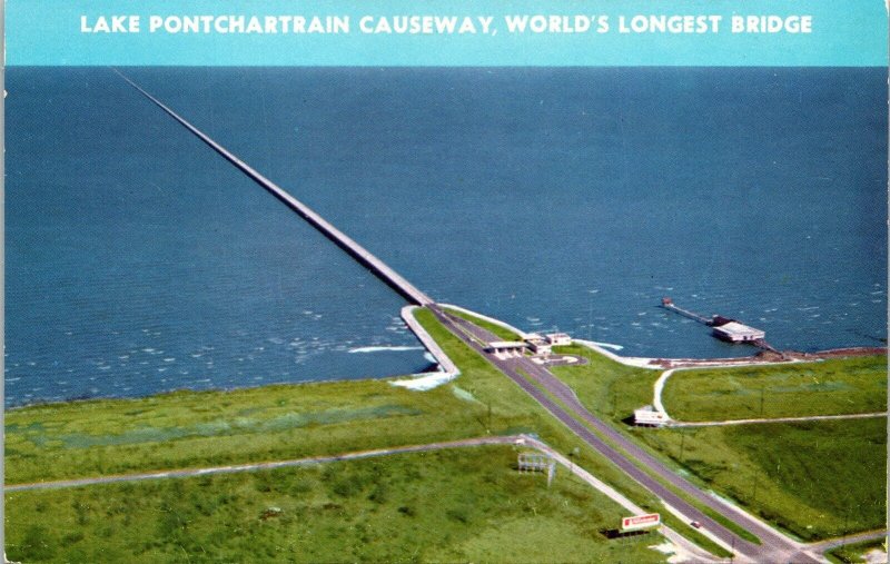 Lake Pontchartrain Causeway Worlds Longest Bridge Postcard VTG UNP Mirro Vintage 