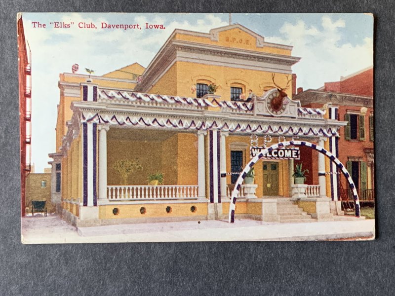 The Elks Club Davenport IA Litho Postcard H1328081728