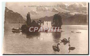 Old Postcard Charles Island Salagnon and the Dents du Midi Swans