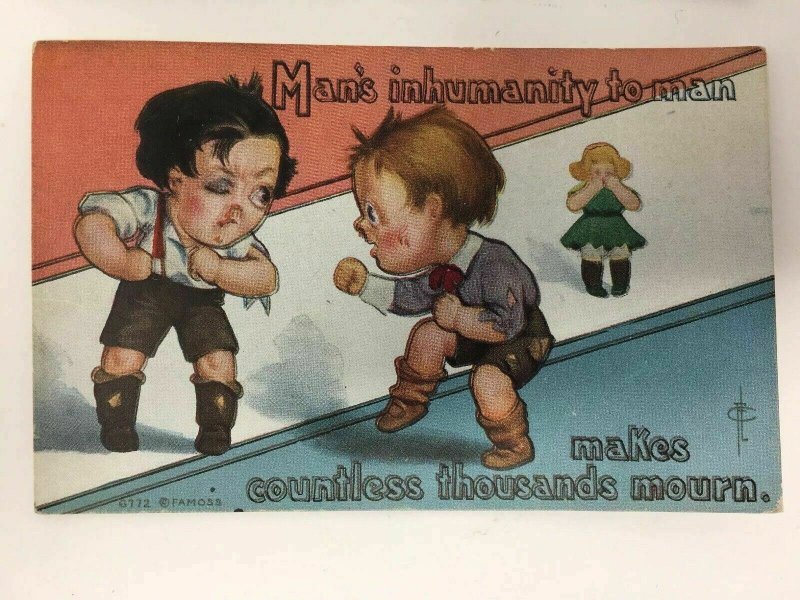 C. 1911 Famoss Signed Postcard Lof of 2 Children Fighting Kids Piano Singing