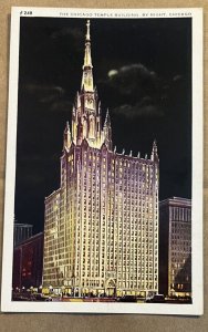 VINTAGE .01 POSTCARD UNUSED - CHICAGO TEMPLE BUILDING, BY NIGHT, CHICAGO, ILL.