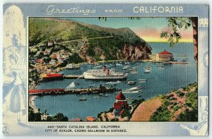 1943 Greetings California Postcard Linen Ca Thompson Gardner Vtg Santa Catalina