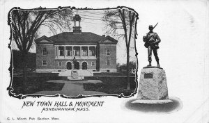 Ashburnham MA New Town Hall & Monument Postcard
