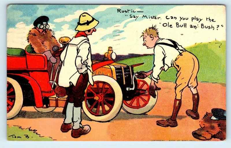 TOM BROWNE Signed AUTO Comic Postcard 1908 Say, Mister, Can You Play Ole Bull? 