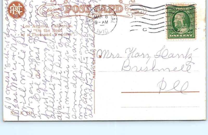 c1910 Los Angeles, CA Central park State Normal School Walkway Path Postcard A82