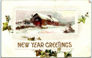 M-30233 New Year Greetings with Mistletoe Art Print