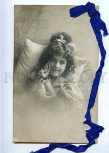 184781 Cute Girl w/ KITTEN Cat Vintage PHOTO Postcard with BOW