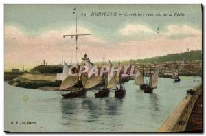 Postcard Old Honfleur Shrimp Boat returning from fishing