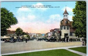 OLD ORCHARD, Maine ME   Old Orchard Street Scene, Catholic Church 1940s Postcard