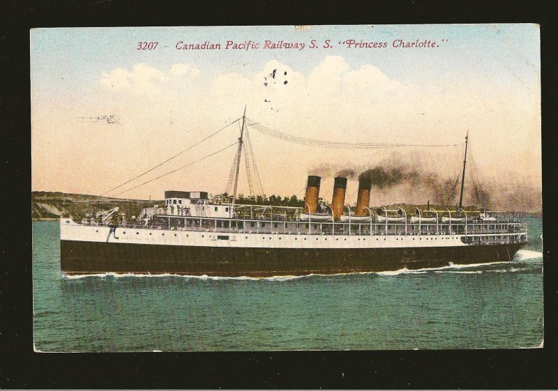 Canadian Pacific Railway SS Princess Charlotte Posted Seattle Wash 1913 Color PC