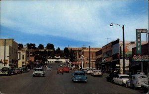 New Castle Wyoming WY Classic 1950s Cars Truck Street Scene Vintage Postcard