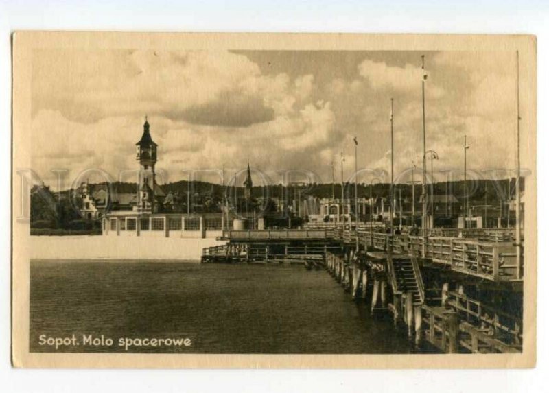 487840 Poland resort Sopot Zoppot pier and Lighthouse Vintage postcard