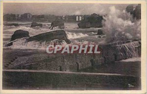 Old Postcard Biarritz Cote Basque Wave Effect in Port des Pecheurs