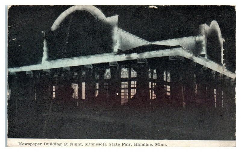 Newspaper Building at Night, Minnesota State Fair, Hamline, MN Postcard *5E4