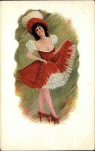 A/S Beautiful Woman in Red with High Heels c1910 Vintage Postcard