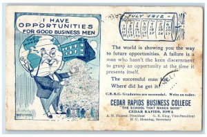 1912 Anthropomorphic Globe Calendar Cedar Rapids Business College Iowa Postcard