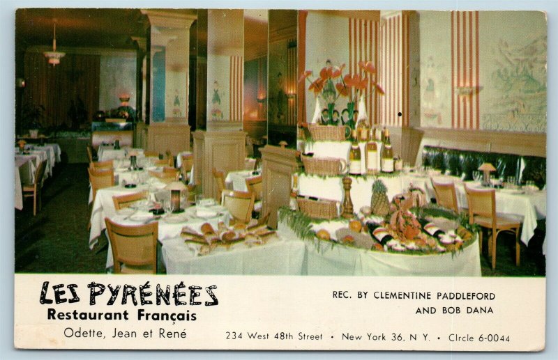 Postcard NY New York City Les Pyrenees French Restaurant Interior Vintage I21