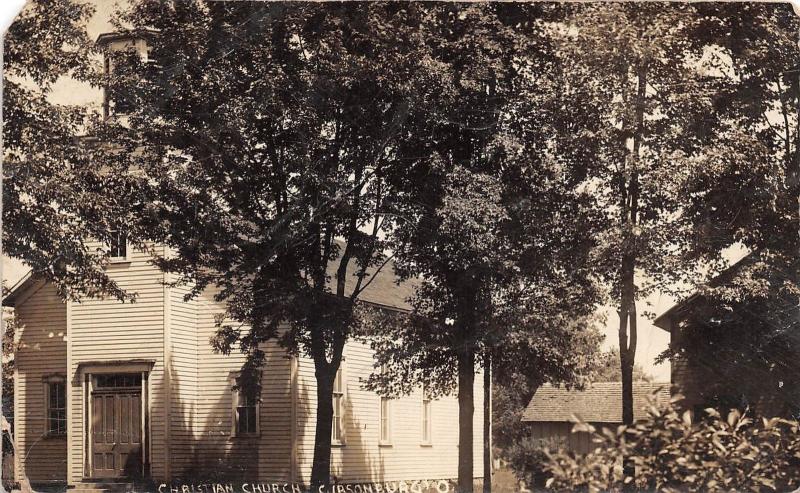 D13/ Gibsonburg Ohio Postcard Real Photo RPPC 1913 Christian Church Building 