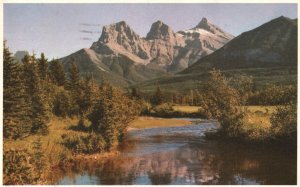 Vintage Postcard 1952 Three Sisters Near Banff Highest Peak Mountains Canada
