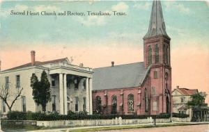 1915 Sacred heart church & Rectory TEXARKANA TEXAS Kress postcard 4558