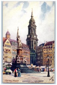 Dresden Germany Postcard Alt-Market Scene c1910 Unposted Oilette Tuck Art