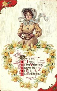 C.1910 Lovely Lady Heart of Flowers Valentine Victorian Postcard P9