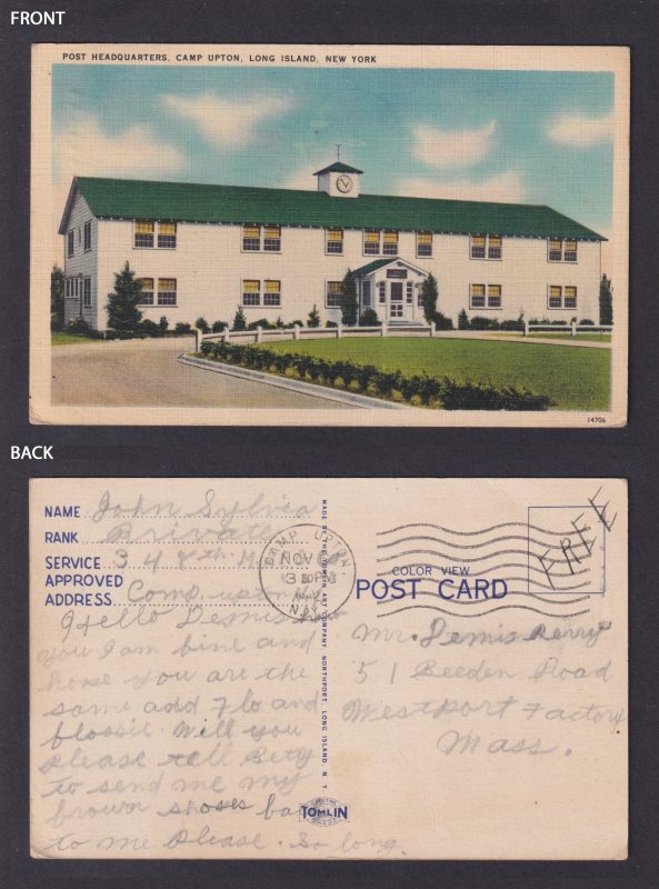 Postcard, United States, Camp Upton NY, Post Headquarters