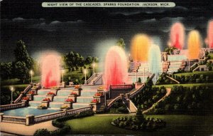 Michigan Jackson Sparks Fountain Night View Of The Cascades 1941