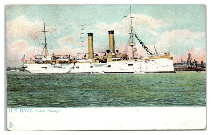 1908 USS Chicago CA-14 Protected Cruiser WWI Postcard *5E4