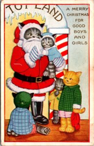 Christmas Postcard Cat Dressed as Santa Claus Kittens Dressed as Children