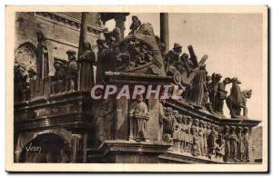 Old Postcard Plougasnou Calvary detail