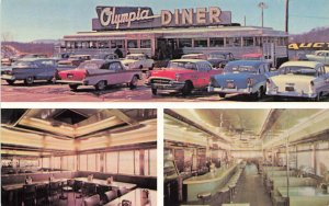 Newington CT The Olympia Diner Multi-View Old 50's Cars Postcard