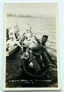 RPPC 1930s Liberty Party Rio Samare Brazil Postcard River Canoe Long Boats Photo