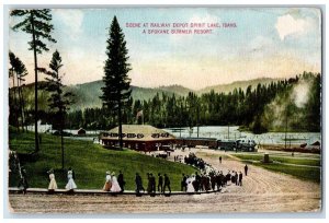 Idaho ID Postcard Railway Depot Spirit Lake Spokane Summer Resort 1910 Vintage