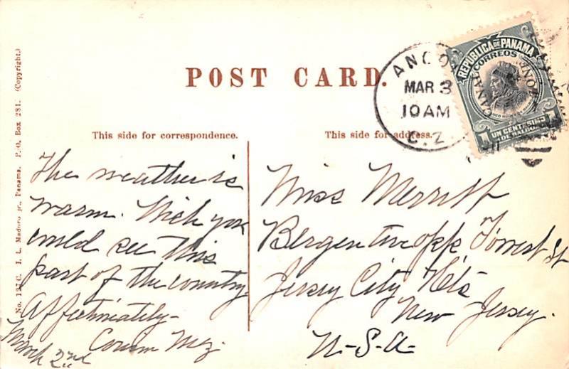 Panama Old Vintage Antique Post Card Canal Cuf at Paraiso Canal Zone 1911