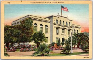 Arizona AZ, Outside Yuma County Court House Building, US Flag, Vintage Postcard