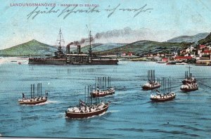 Postcard Rare Royal Navy Italian Landing Maneuvers in Harbor - Turkish Painting