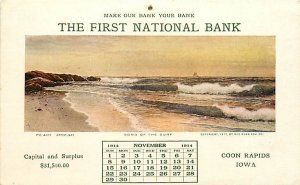 First National Bank of Coon Rapids, Nov 1914 Advertising Calendar Postcard,