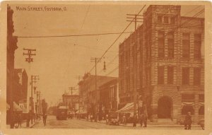 J27/ Fostoria Ohio Postcard c1910 Main Street Trolley Stores People 331