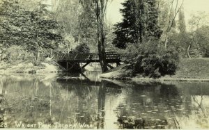 Vintage RPPC Pond & Bridge in Wright Park, Tacoma, WA Real Photo Postcard P72