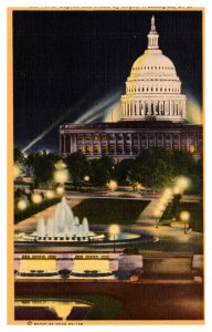Postcard Washington DC - U.S. Capitol and Plaza by Night