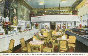 Postcard 1909 Chicago Illinois Louis XIV Candy Shop Bowes Allegretti IL24-699