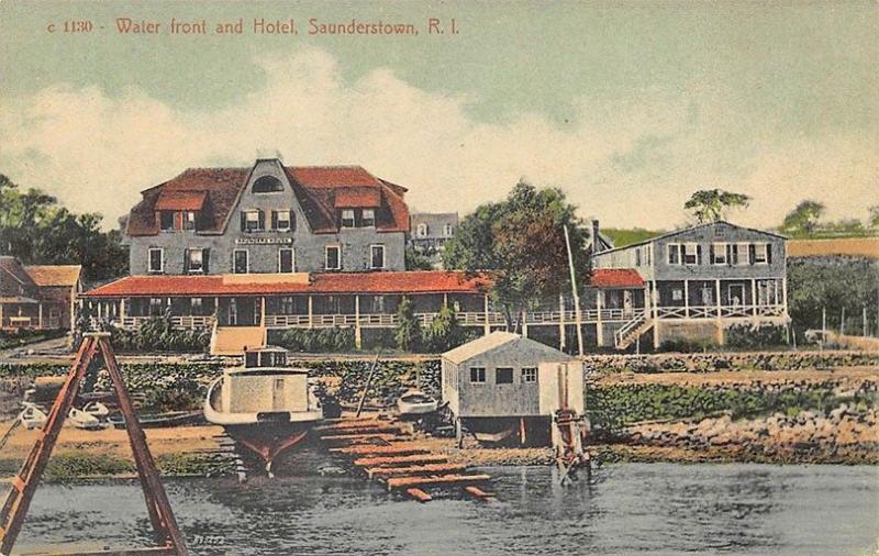 Saunderstown RI Water Front and Hotel Boat & Docks Postcard