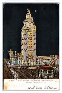 Dreamland Tower at Night Coney Island New York 1905 UDB W Micah Postcard V17