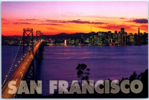 Postcard - The San Francisco-Oakland Bay Bridge at dusk - San Francisco, CA