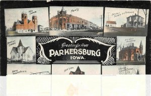 J19/ Parkersburg Iowa Postcard c1910 8View Homes Church Main St Stores 25