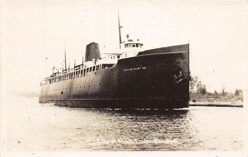 J14/ Ludington Michigan RPPC Postcard c1940 Ship City of Flint  10