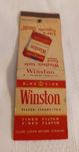 Winston Filter Cigarettes 20 Front Strike Matchbook Cover
