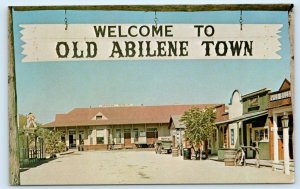 ABILENE, KS Kansas ~ Roadside OLD TOWN & SIGN c1950s Dickinson County Postcard