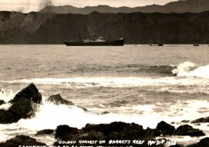 May 31, 1933 S.S. Golden Harvest On Barret Reef Wellington NZ RPPC Postcard F163